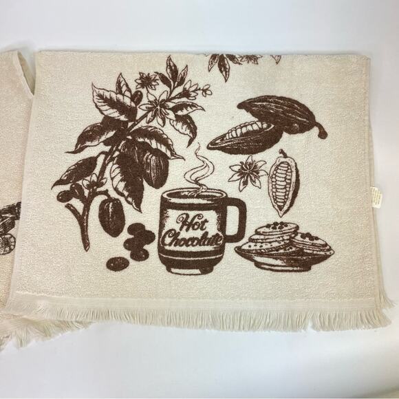 Vintage 70s Tea Towels Hand Towels Brown Retro Hot Chocolate Wood Burning Stove - Picture 7 of 8